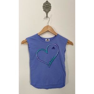 Adidas Girls • Periwinkle Heart Graphic Short Sleeve Athletic Tee